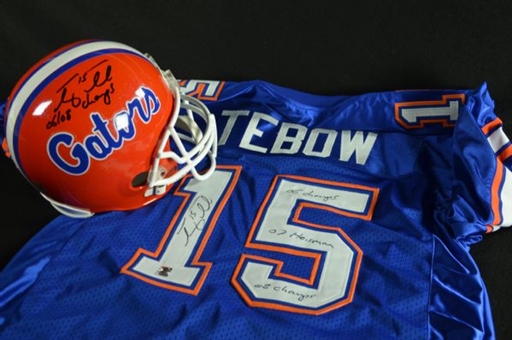 Tim Tebow Florida Gators Signed and Inscribed Helmet and Jersey (2)